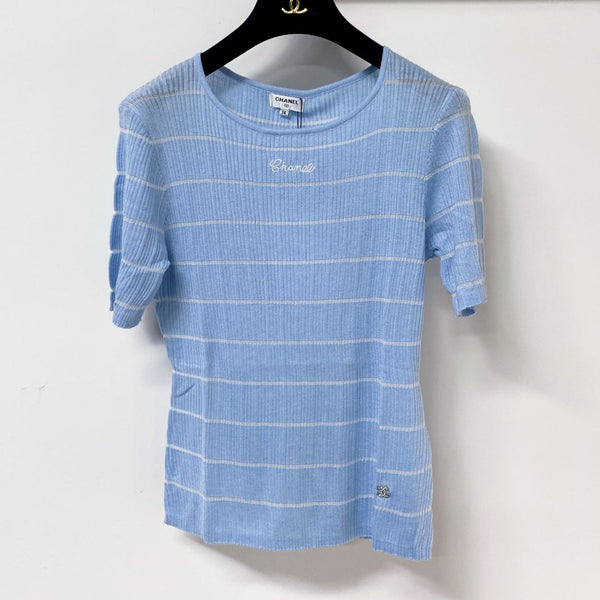 T-shirt Chanel à manches courtes bleu en laine 305806