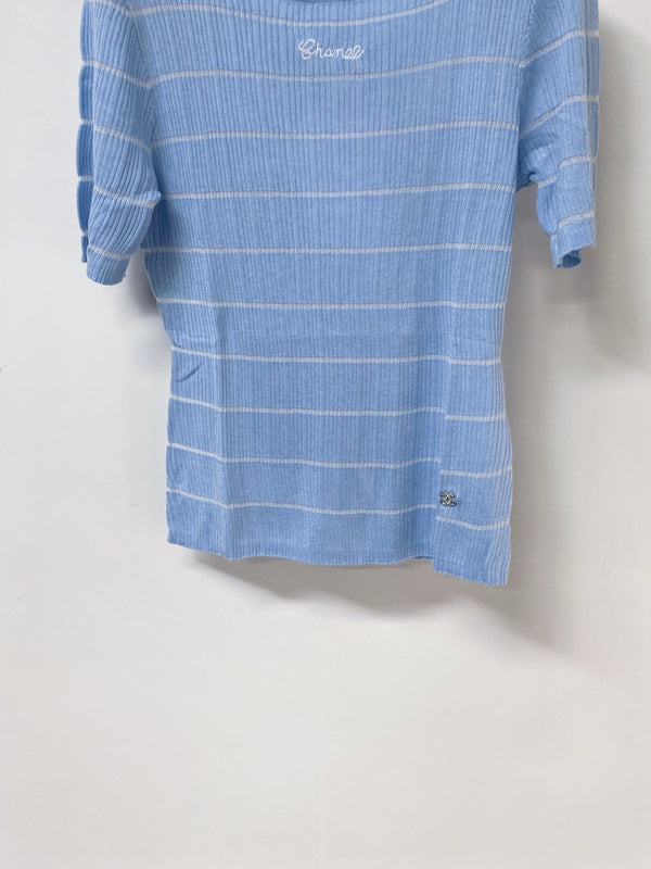 T-shirt Chanel à manches courtes bleu en laine 305806