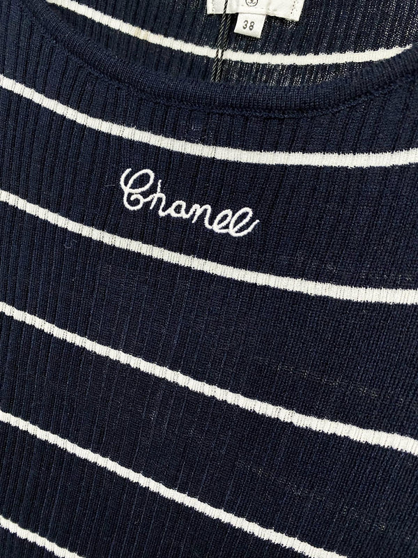 T-shirt Chanel à manches courtes bleu marine en laine 305805