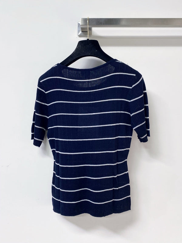 T-shirt Chanel à manches courtes bleu marine en laine 305805