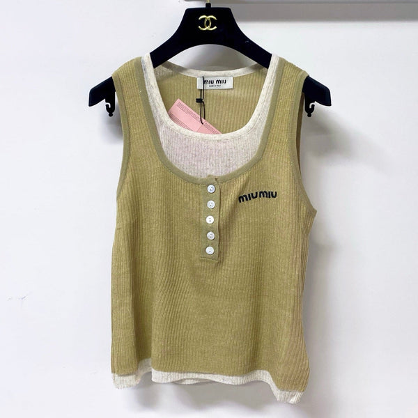 Miu Miu Vest Beige mix Olive Green in Wool 305869