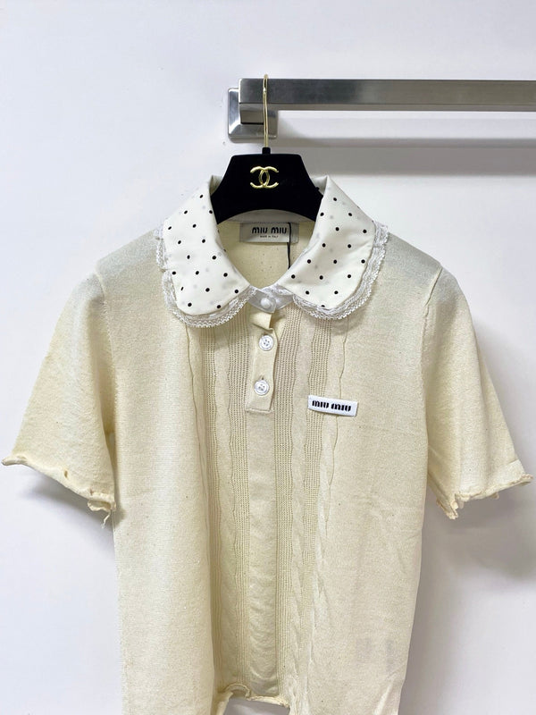 Miu Miu Short-Sleeve T-Shirt Cream in Tencel 305838
