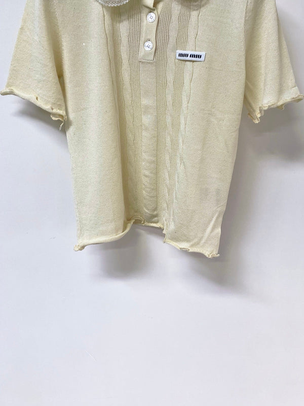 Miu Miu Short-Sleeve T-Shirt Cream in Tencel 305838