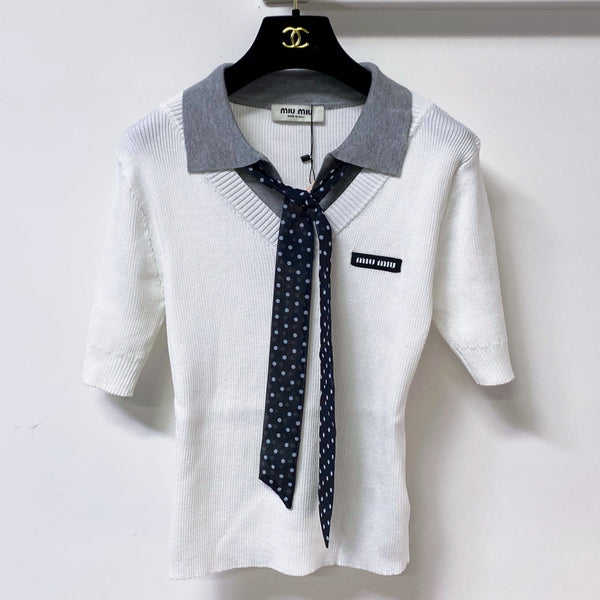Miu Miu Short-Sleeve T-Shirt White Gray in Wool 305814