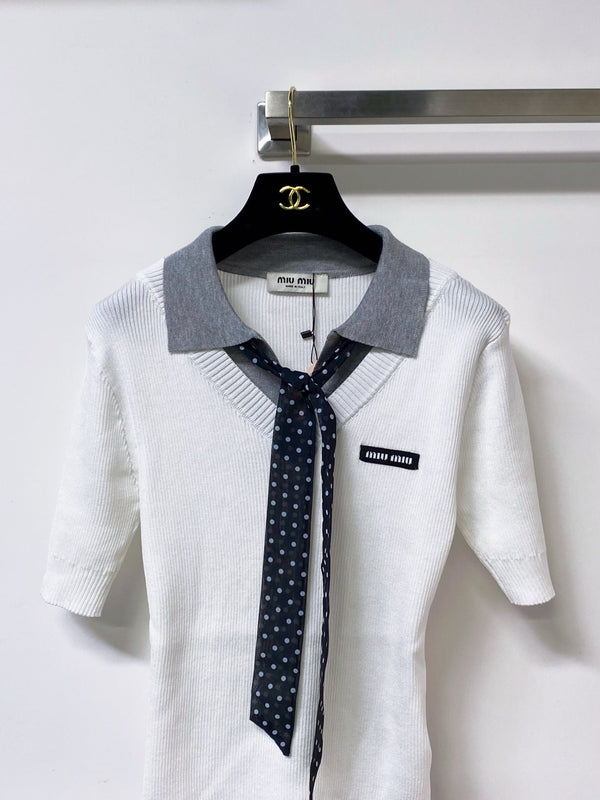 Miu Miu Short-Sleeve T-Shirt White Gray in Wool 305814