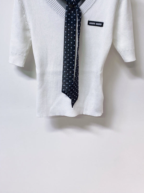 Miu Miu Short-Sleeve T-Shirt White Gray in Wool 305814
