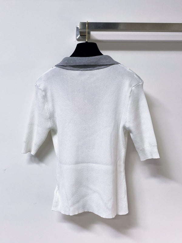 Miu Miu Short-Sleeve T-Shirt White Gray in Wool 305814