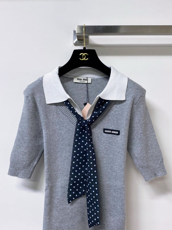 Miu Miu Short-Sleeve T-Shirt Gray White  in Wool 305813