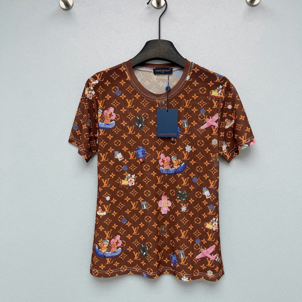 LV 26 Monogram Mesh Short-Sleeve Top Brown in Cotton 371757