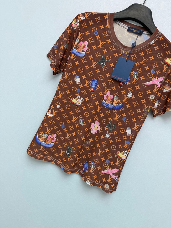 LV 26 Monogram Mesh Short-Sleeve Top Brown in Cotton 371757