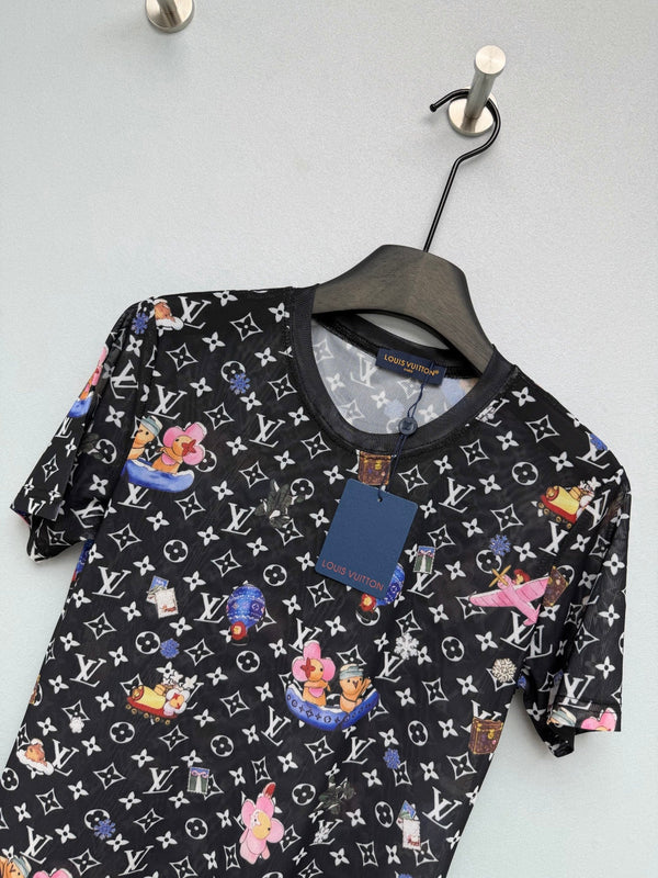 LV 26 Monogram Mesh Short-Sleeve Top Black in Cotton 371744