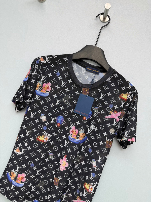 LV 26 Monogram Mesh Short-Sleeve Top Black in Cotton 371744