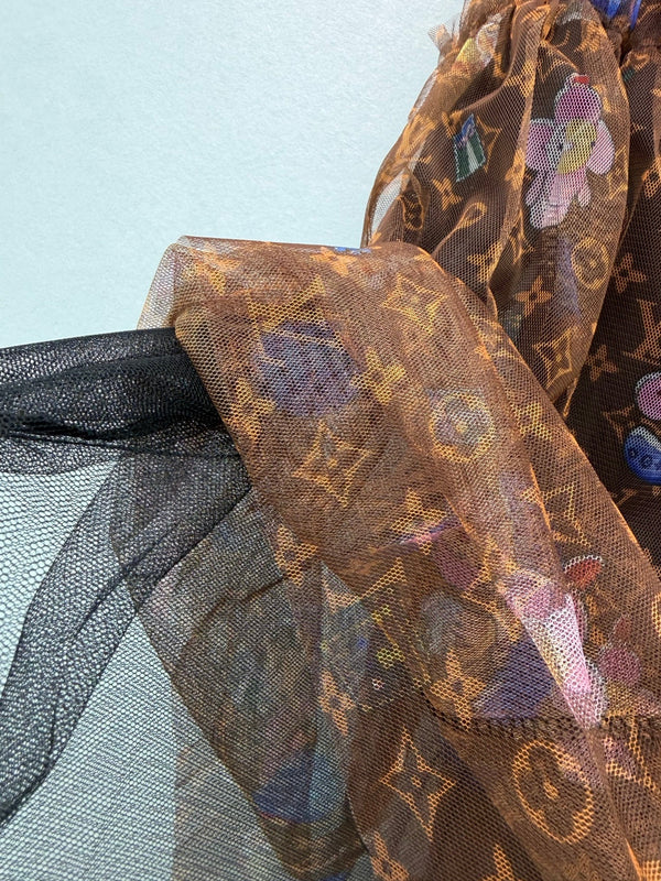 LV 26 Monogram Print Tulle Skirt Brown in Cotton 371756