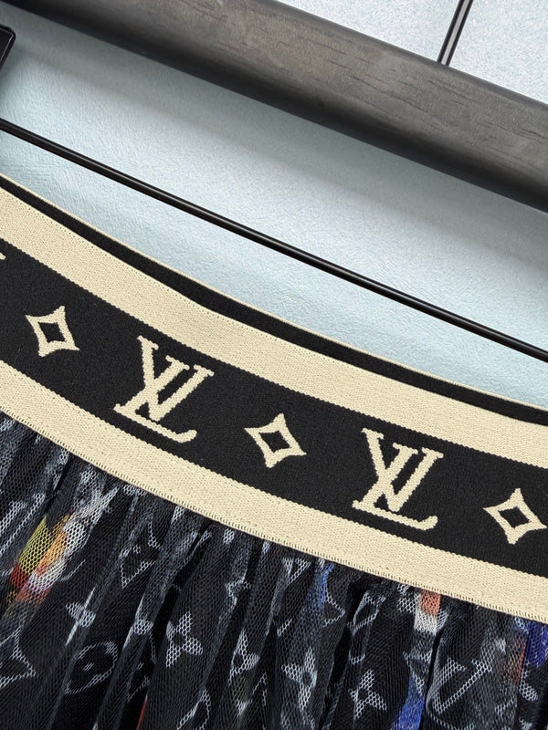 LV 26 Monogram Print Tulle Skirt Black in Cotton 371743