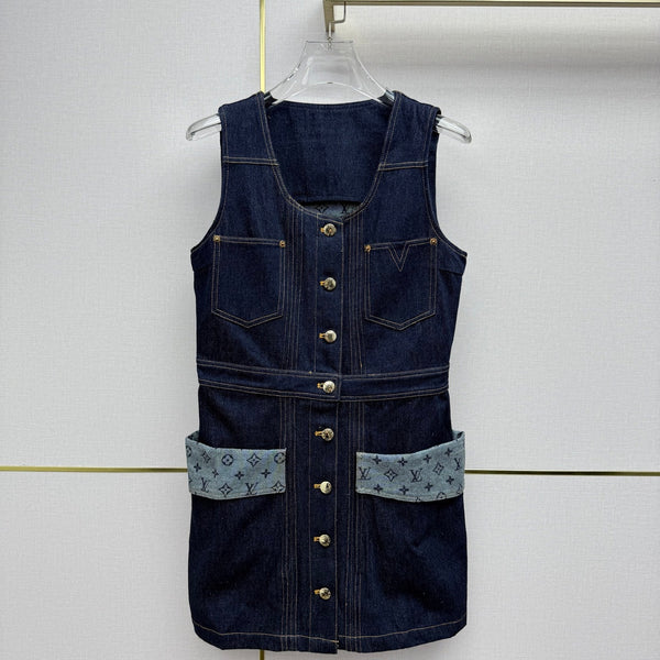 LV 26SS Vest Dress Dark Blue In Cotton 367731