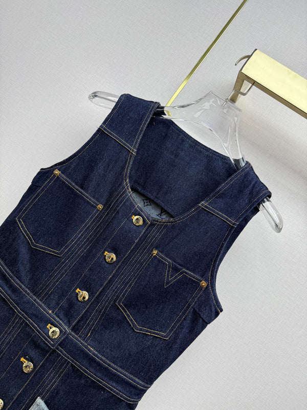 LV 26SS Vest Dress Dark Blue In Cotton 367731