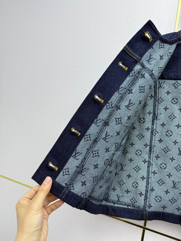 LV 26SS Vest Jacket Monogram Print Patchwork Decoration Dark Blue In Cotton 367729