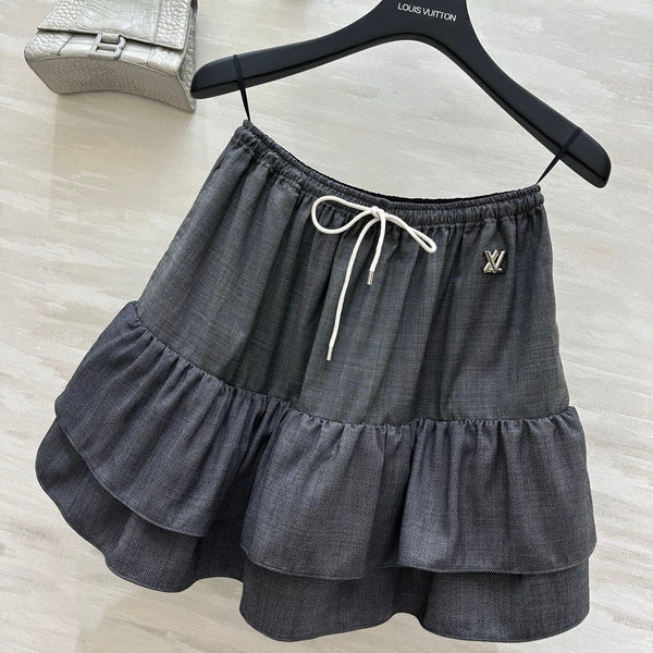 LV Drawstring Tiered Skirt Grey In Wool  367334
