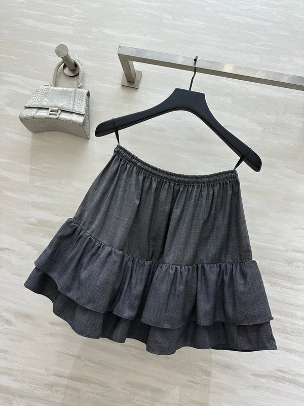 LV Drawstring Tiered Skirt Grey In Wool  367334