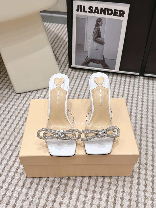Mach & Mach 26 High Heels Crystal Sandals 95 White in Leather 722822