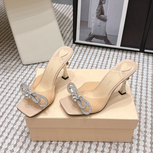 Mach & Mach 26 High Heels Crystal Sandals 95 Beige in Leather 722819
