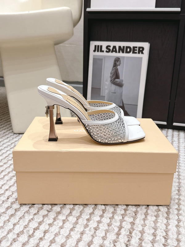 Mach & Mach Embellished Mules 95 White in Leather Diamonds 722811