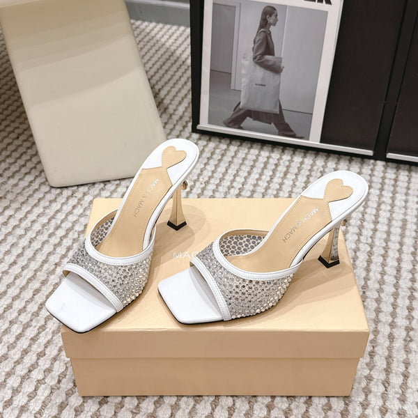 Mach & Mach Embellished Mules 95 White in Leather Diamonds 722811