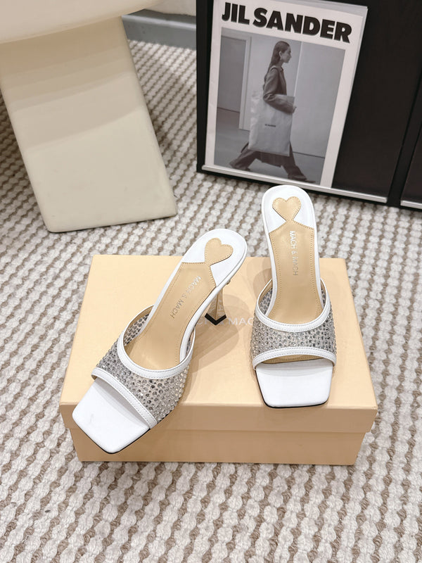 Mach & Mach Embellished Mules 95 White in Leather Diamonds 722811