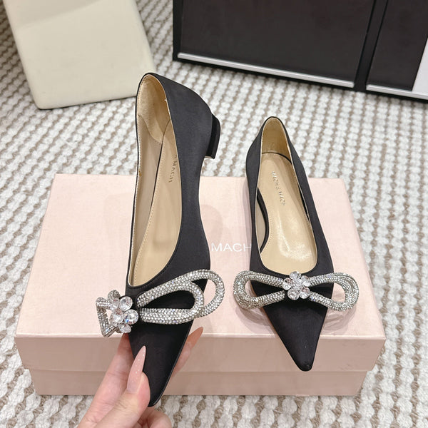 Mach & Mach 26SS Rhinestone Bow Flats Black in Silk 722448