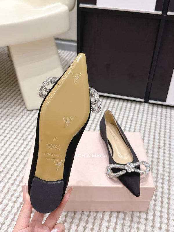 Mach & Mach 26SS Rhinestone Bow Flats Black in Silk 722448