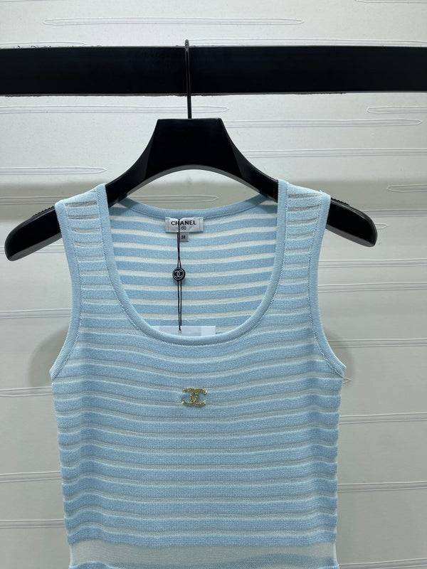 Robe Gilet Chanel Bleue en Polyester 373117