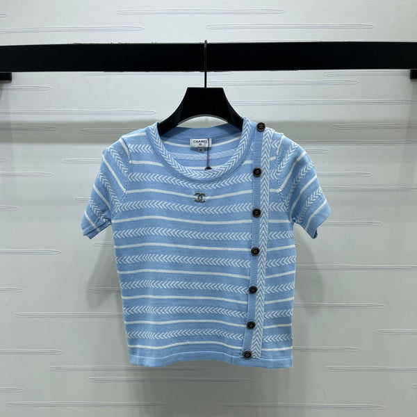 Chanel 26 Top Manches Courtes Bleu en Coton Nitrile 373097