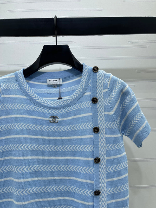 Chanel 26 Top Manches Courtes Bleu en Coton Nitrile 373097