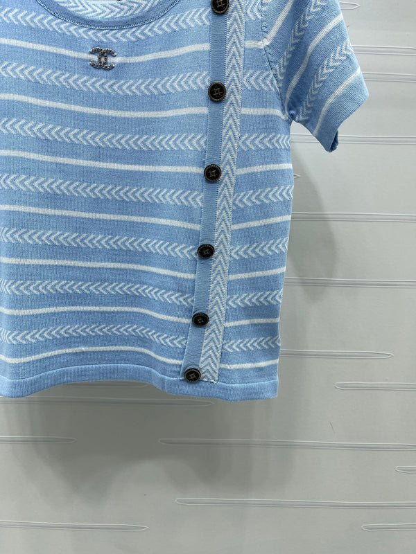 Chanel 26 Top Manches Courtes Bleu en Coton Nitrile 373097