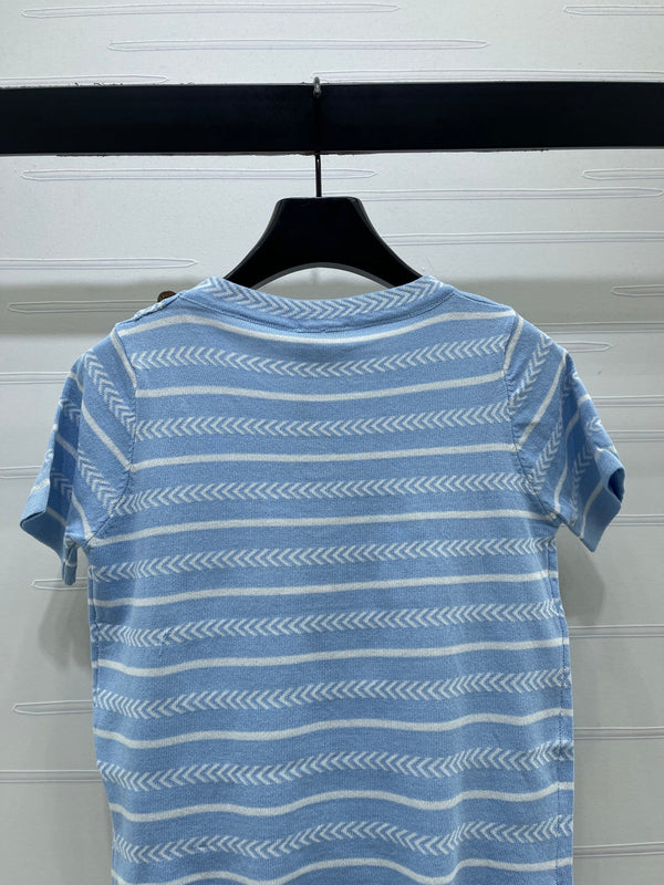 Chanel 26 Top Manches Courtes Bleu en Coton Nitrile 373097