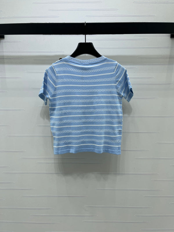 Chanel 26 Top Manches Courtes Bleu en Coton Nitrile 373097