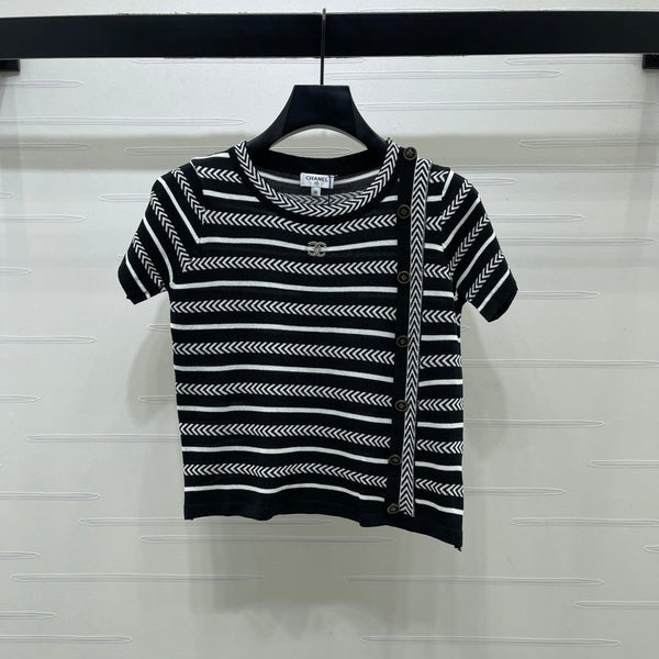 Haut à manches courtes Chanel 26 noir en coton nitrilé 373098