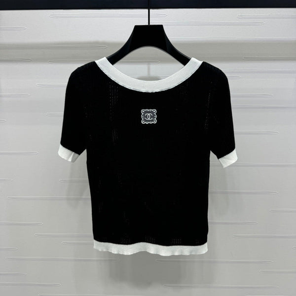 T-shirt Chanel à manches courtes noir en laine 373088