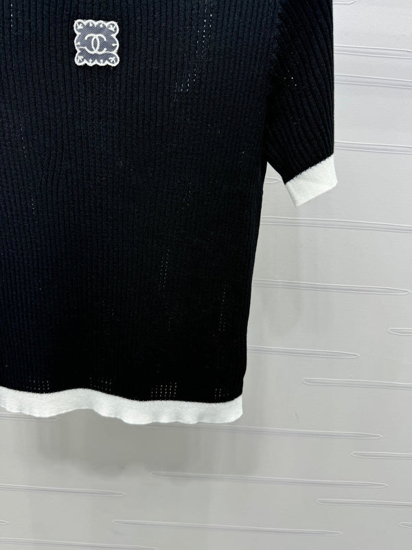 T-shirt Chanel à manches courtes noir en laine 373088