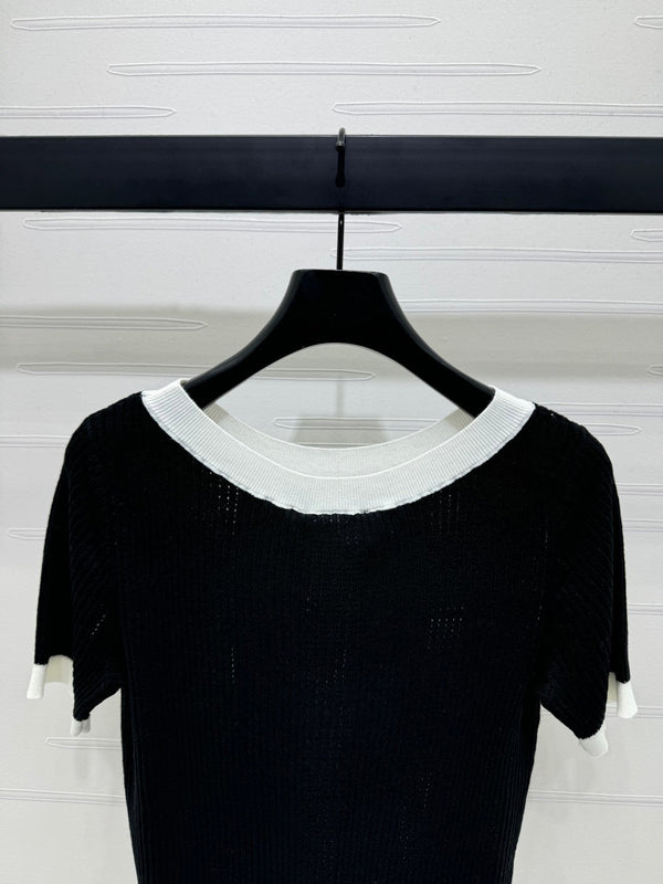 T-shirt Chanel à manches courtes noir en laine 373088