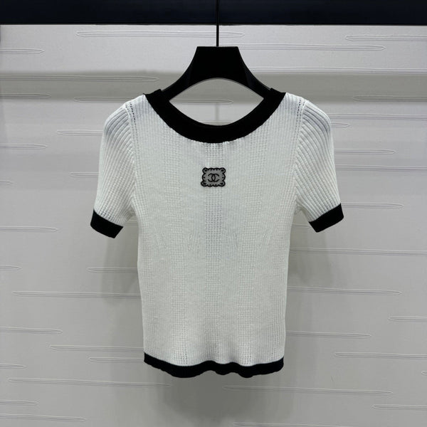T-shirt Chanel à manches courtes blanc en laine 373087