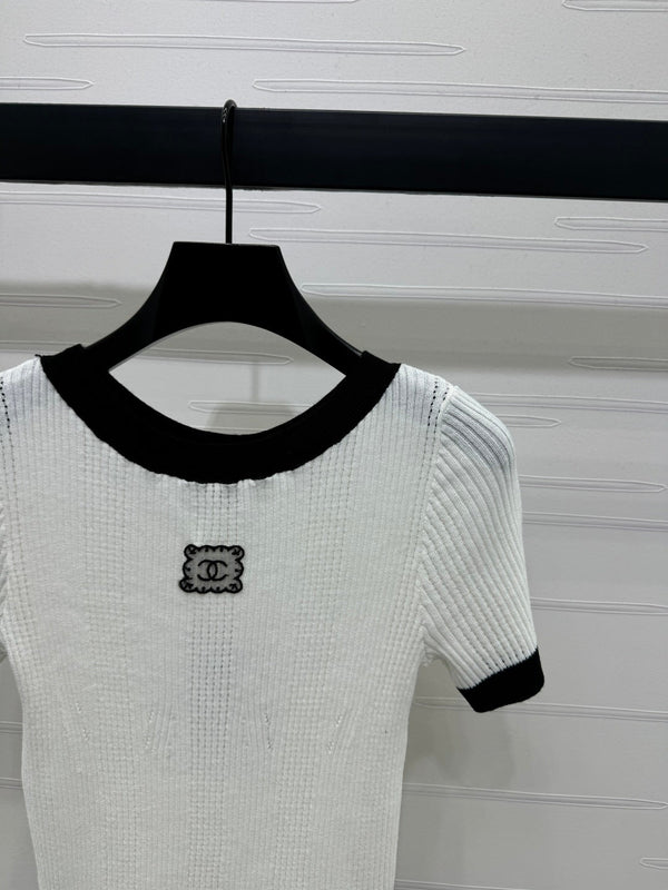 T-shirt Chanel à manches courtes blanc en laine 373087