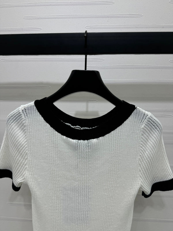 T-shirt Chanel à manches courtes blanc en laine 373087