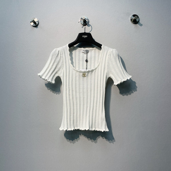 Chanel 26 Lace Short-Sleeve Top White in Acrylic 370296