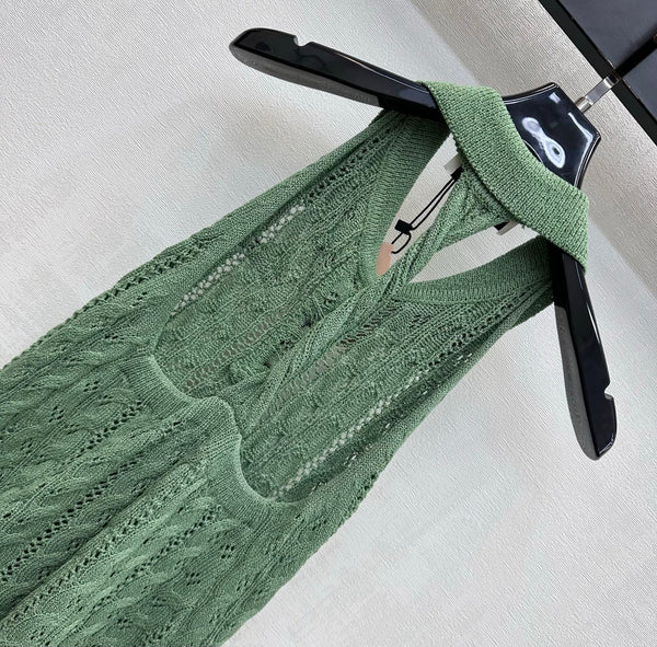 Miu Miu 26 Backless Knit Vest Green in Wool 366904