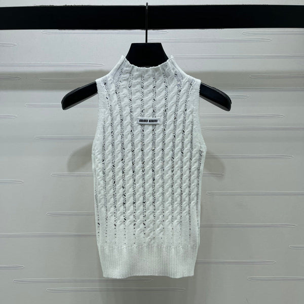 Miu Miu 26 Heavy-duty Cable Sleeveless Vest White in Wool 366351