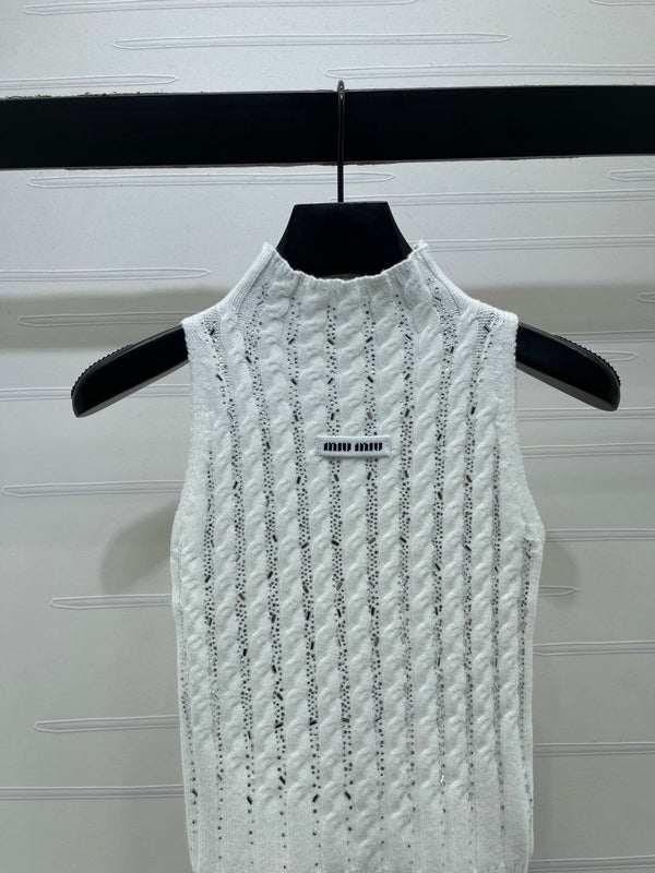 Miu Miu 26 Heavy-duty Cable Sleeveless Vest White in Wool 366351