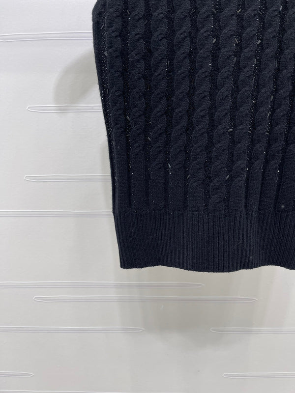 Miu Miu Gilet sans manches en laine noir avec câble torsadé épais 26 366350