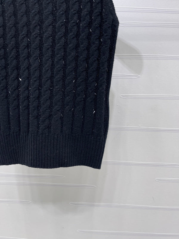 Miu Miu Gilet sans manches en laine noir avec câble torsadé épais 26 366350