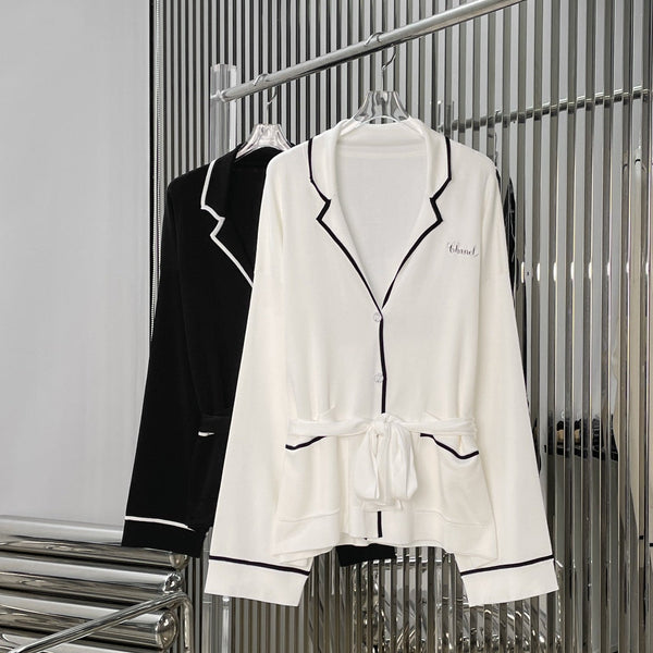 Chanel 26 Collar Tie-Waist Long-Sleeve Cardigan in Mulberry Silk 327277